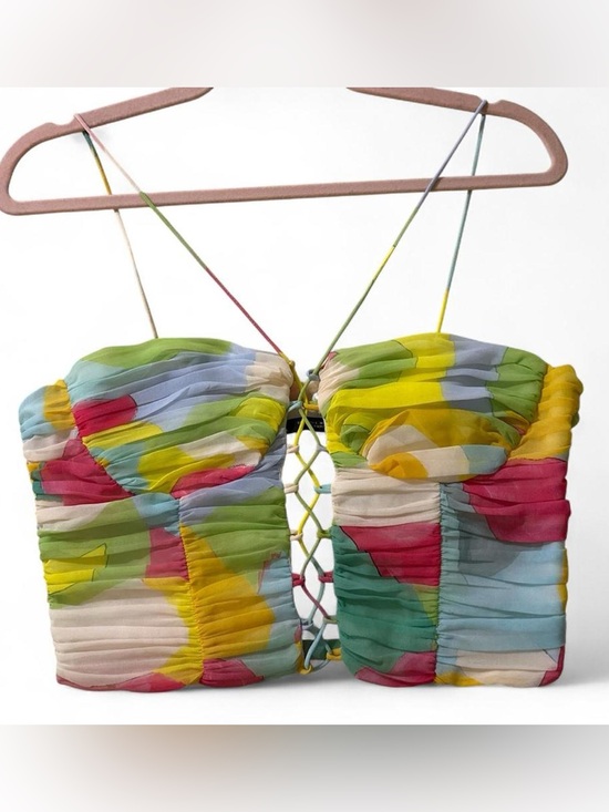 Zara Tops - Zara Multicolor Ruched Chiffon Tie-Front Cami — Pink, Yellow, Green, Blue